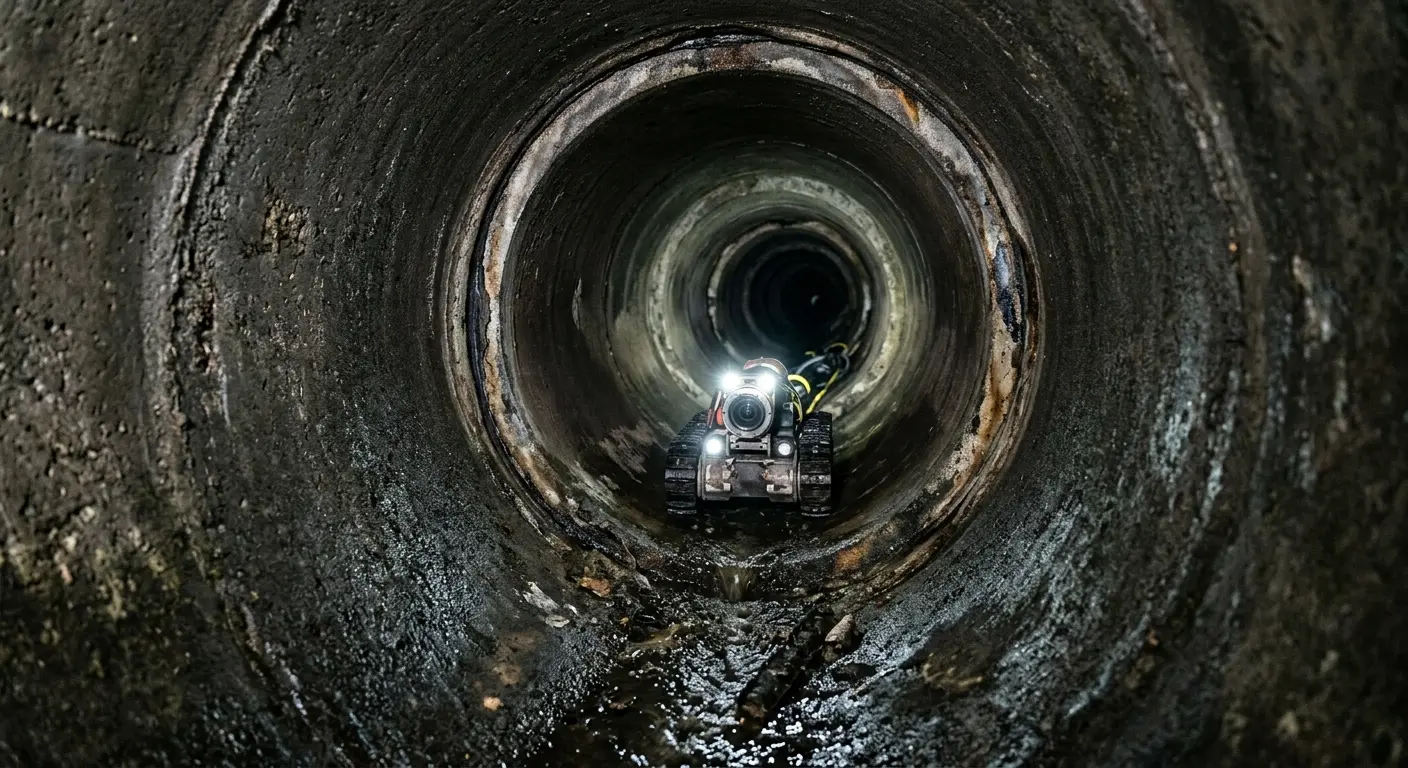Robotic sewer camera inspecting pipe interior for Sewer Line Cleaning in Templeton